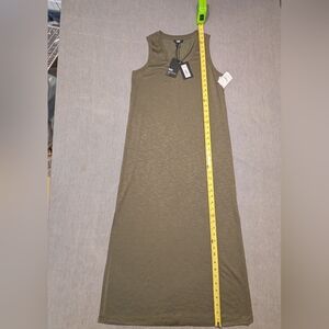 Paige Sage Dress Sleeveless Knit Tank V Neck Side Slit Midi Olive Green Size M